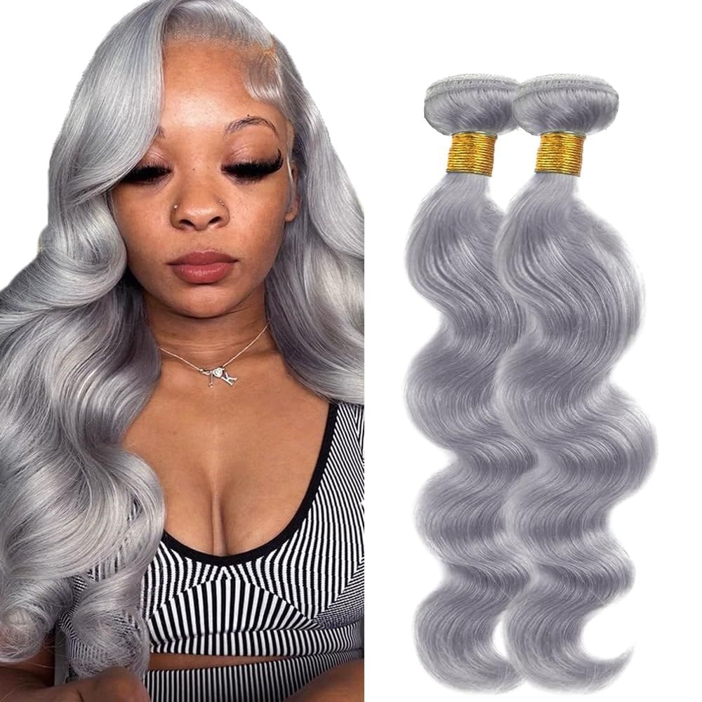Pacotes de cabelo HertFeu Grey Body Wave 10A Brazilian Virgin x2
