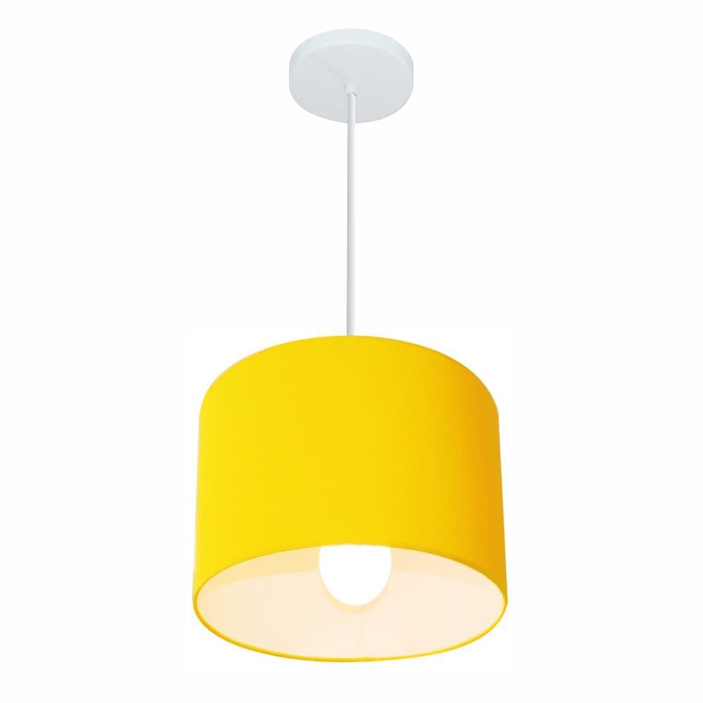 Lustre Pendente Cilíndrico Md-4113 Cúpula em Tecido 30x25cm Amarelo - Bivolt