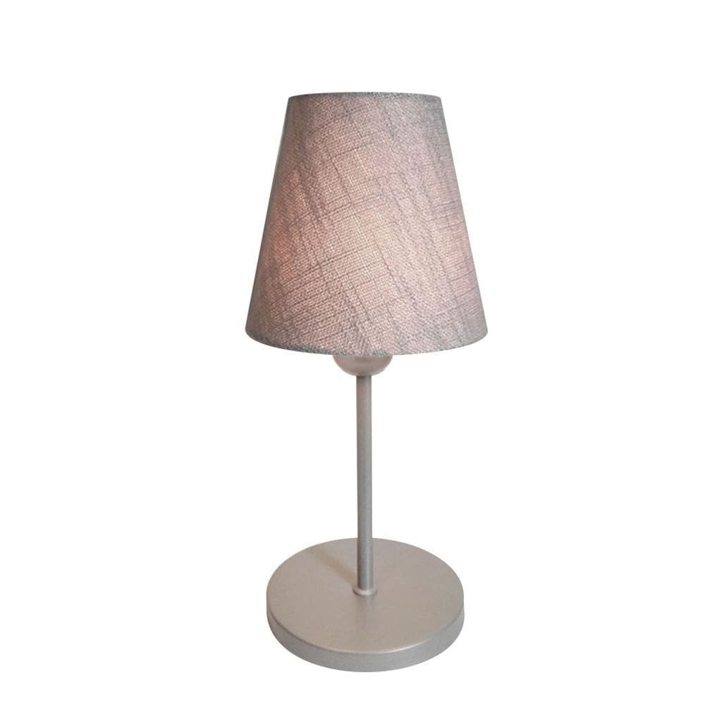 Abajur de Mesa Md-2005 Base Aluminio Cinza Cúpula em Tecido Cone Cinza - Bivolt