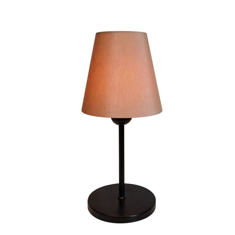 Abajur de Mesa Md-2005 Base Aluminio Preto Cúpula em Tecido Cone Palha - Bivolt