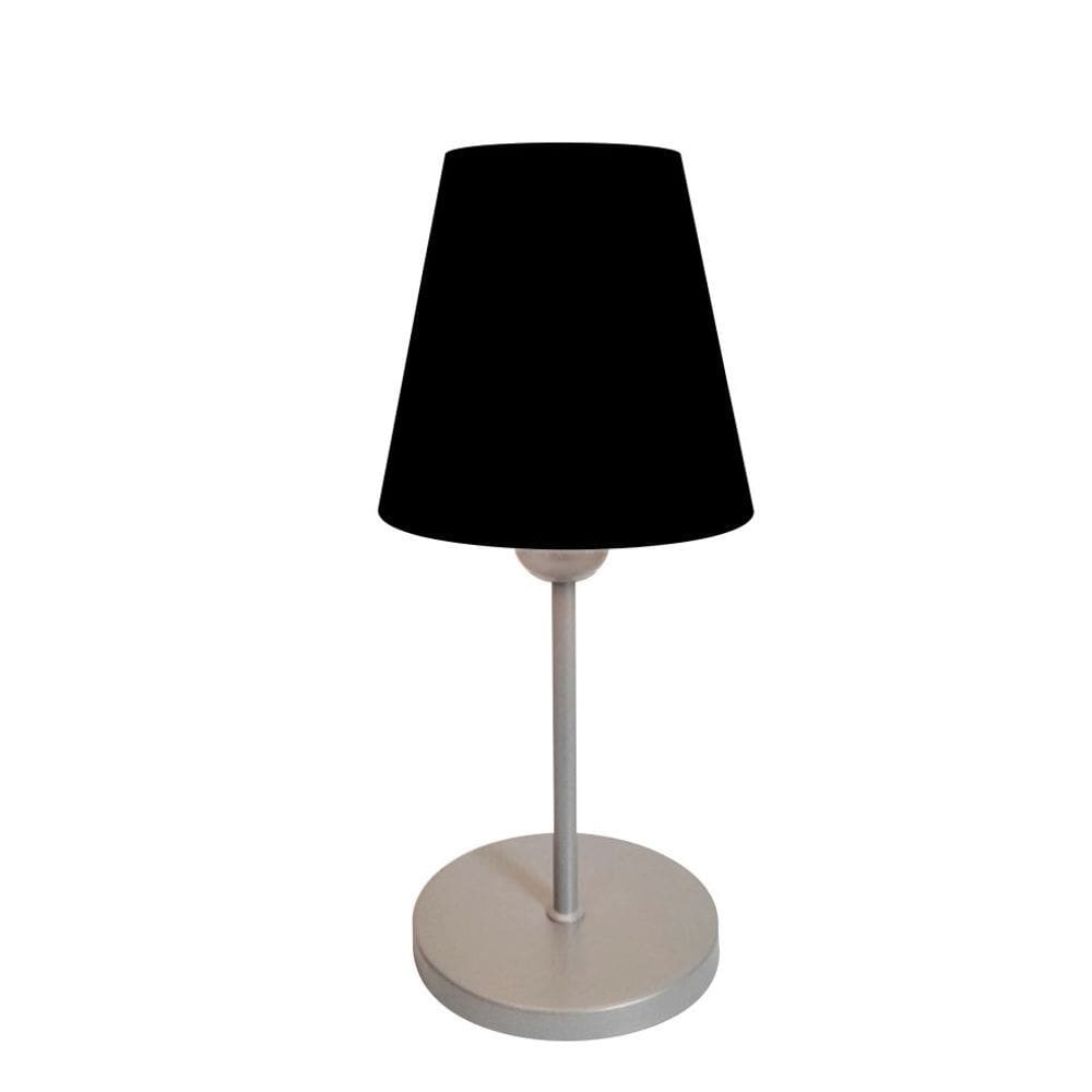 Abajur de Mesa Md-2005 Base Aluminio Cinza Cúpula em Tecido Cone Preto - Bivolt