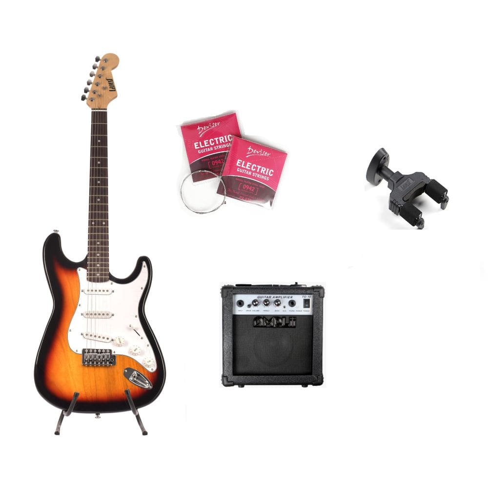 Guitarra Land Sunburst+Cubo+Encordoamento+Suporte De Parede