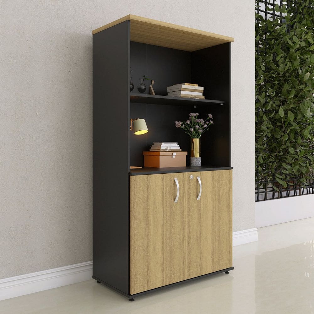 Armário para Escritório 2 Portas Pivotante Preto/Samba