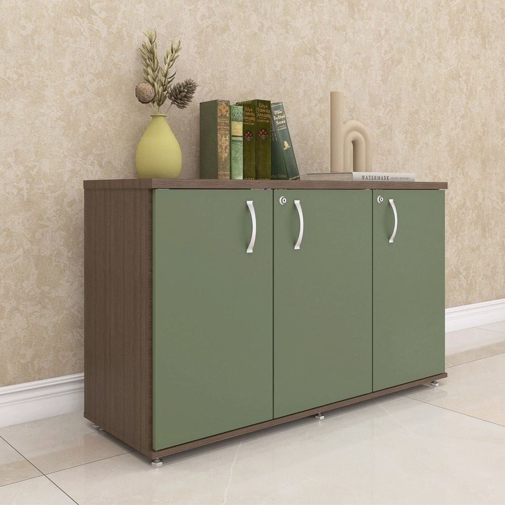 Armário para Escritório 3 Portas Credenza Walnut/Salvia