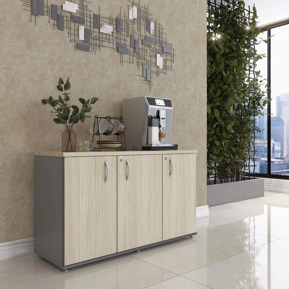 Armário para Escritório Pivotante Credenza Grafito/Castanheira