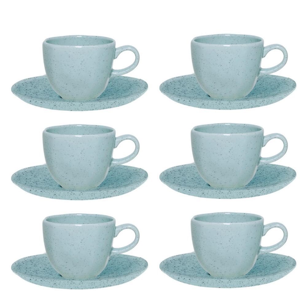 Jogo De Xicaras Chá Café C/Pires 6Pcs Porcelana Blue 220Ml