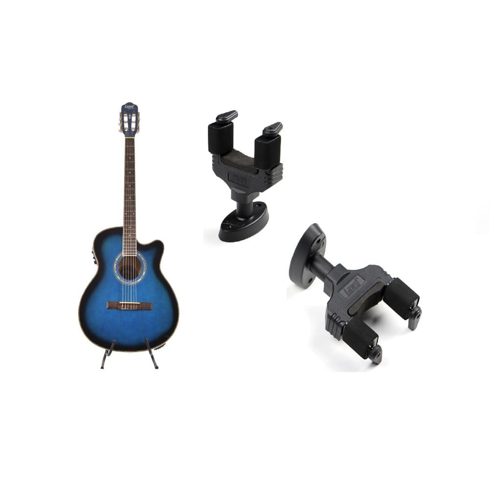 Kit Violão Land Eletrico Nylon Azul + Suporte De Parede