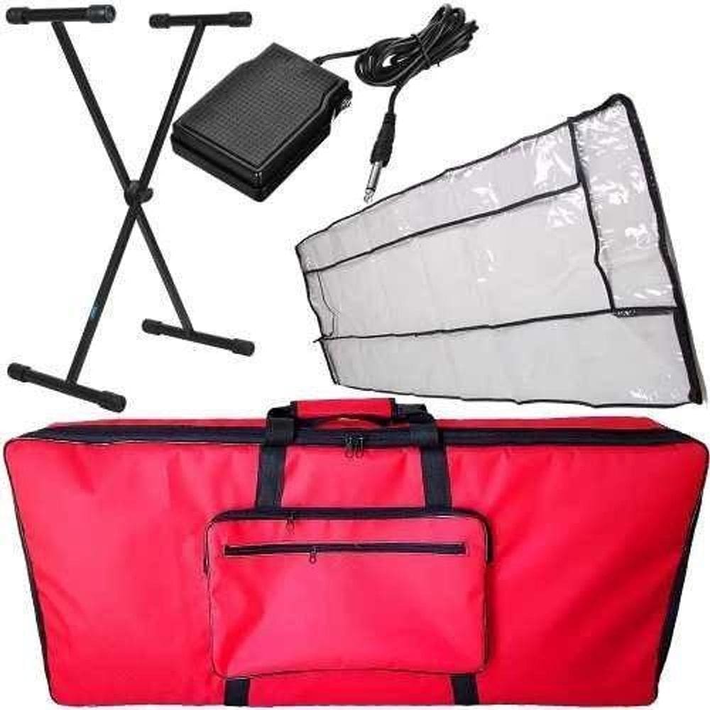 Kit Capa Acolchoada Para Teclado 5/8 Vermelha Com Acessórios
