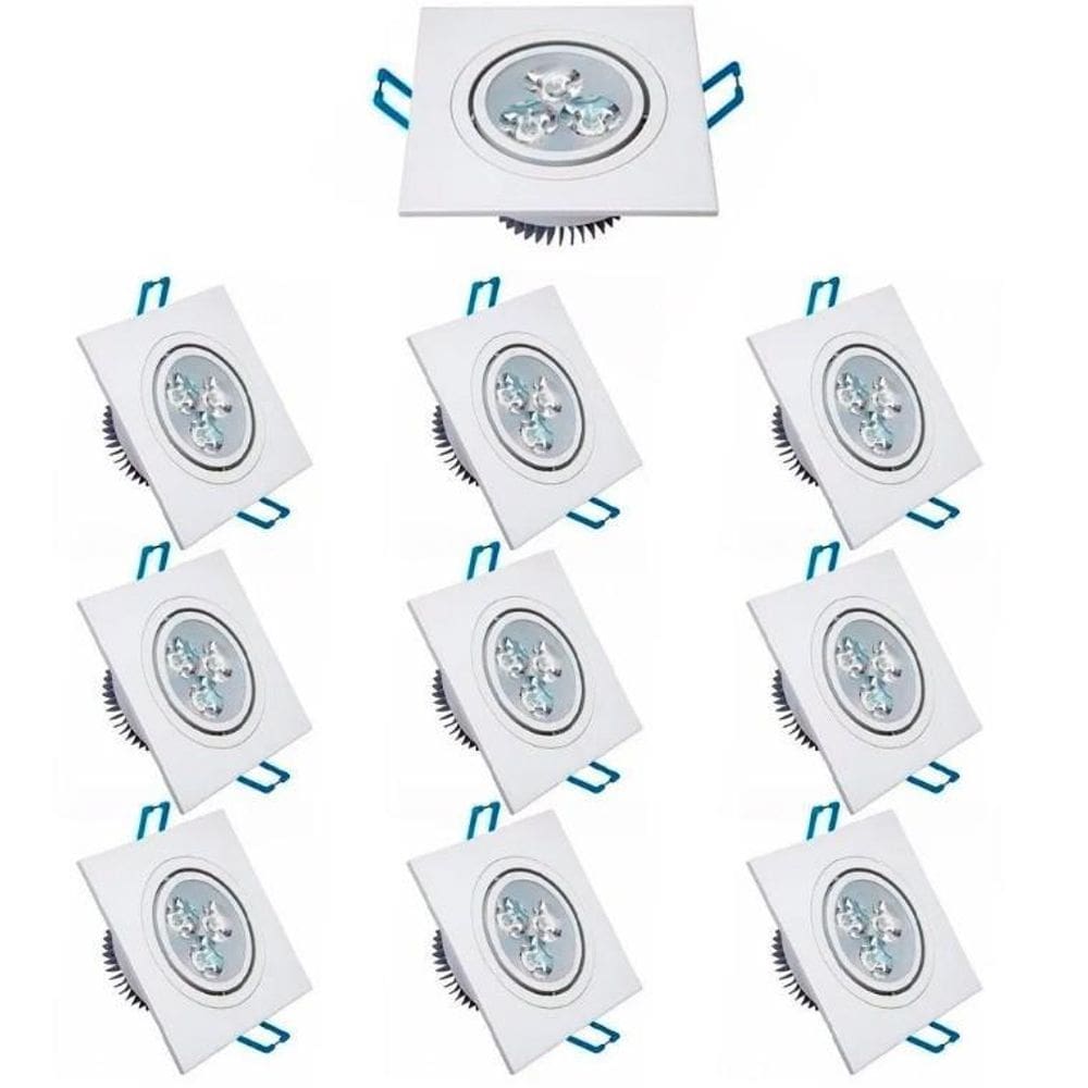 Kit 10 Lâmpadas Led 3W Spot Quadrado Embutir Bco Quente Biv