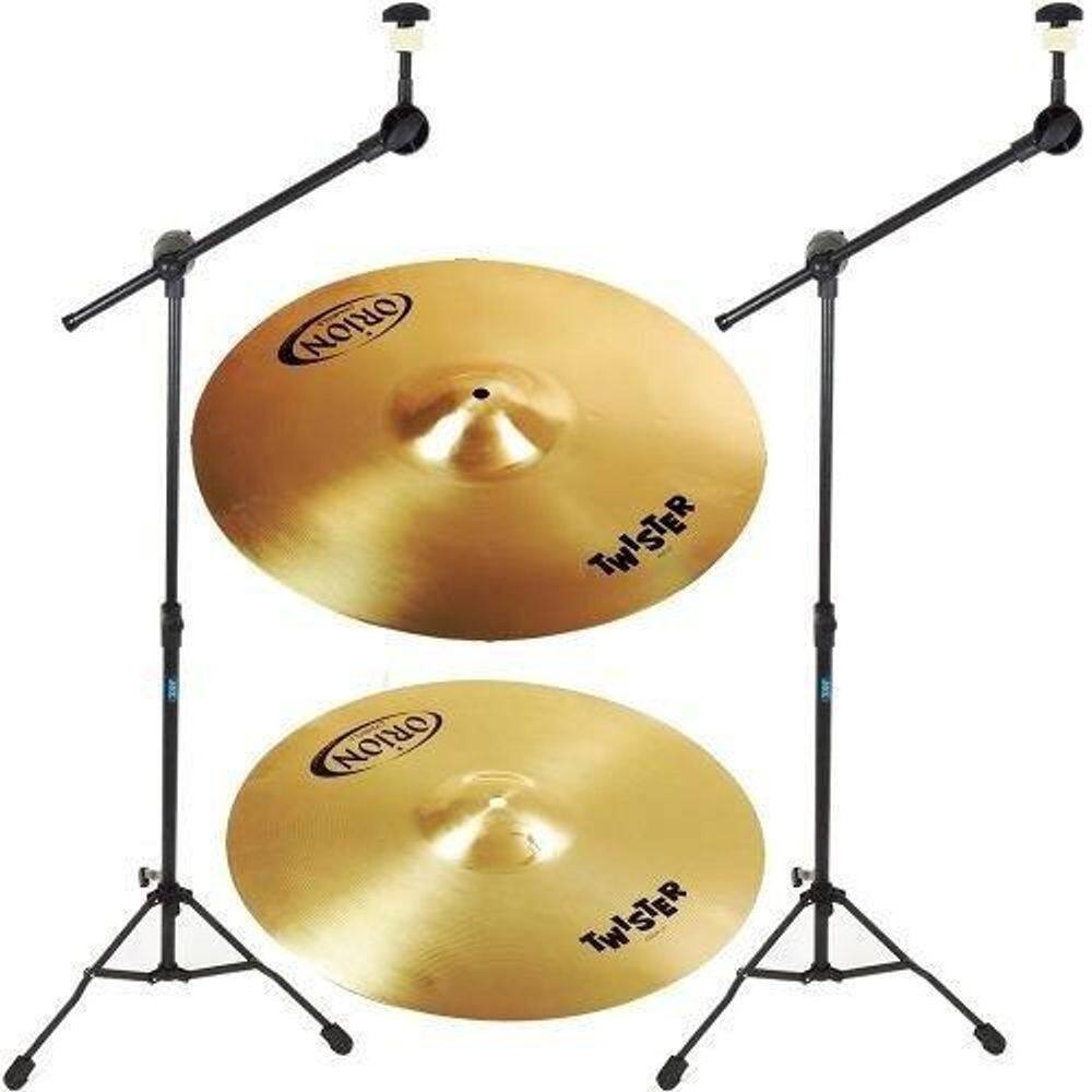 Kit 2 Pedestal Girafa Ask Pratos Bateria B12G + Pratos Orion