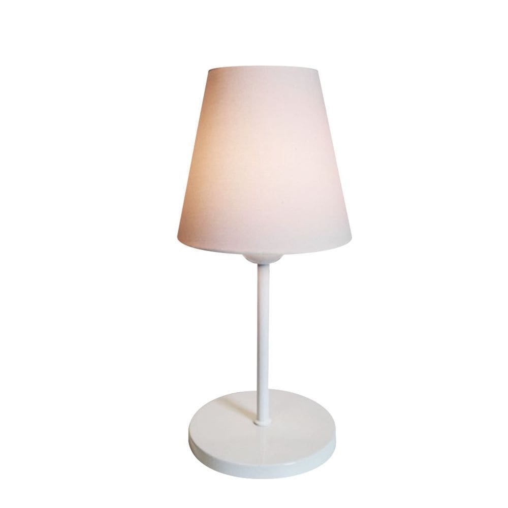 Abajur de Mesa Md-2005 Base Aluminio Branco Cúpula em Tecido Cone Branco - Bivolt
