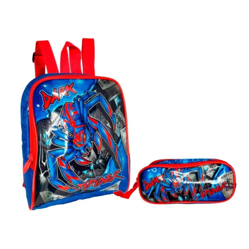 Kit Lancheira Térmica Dark Spider + Estojo Azul E Vermelho