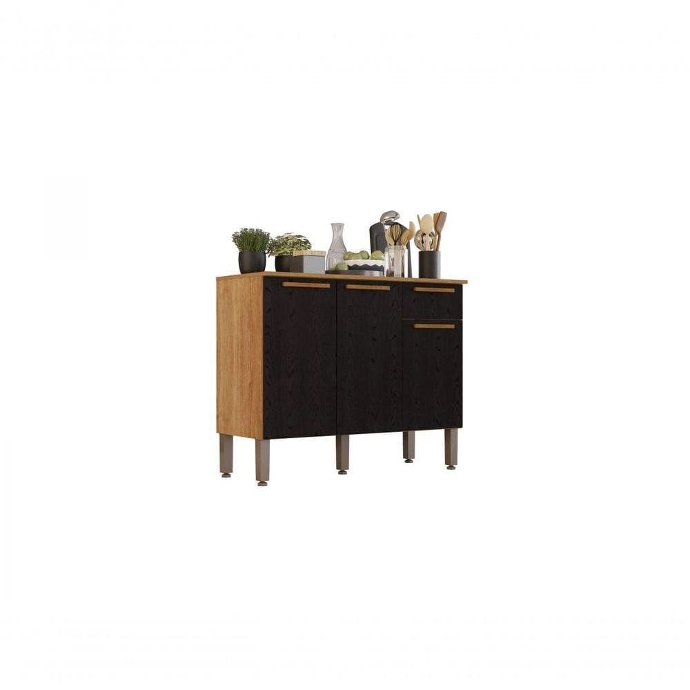 Balcão De Cozinha Madri 3 Portas 1 Gaveta 105cm Cinamomo Preto - Sallêto