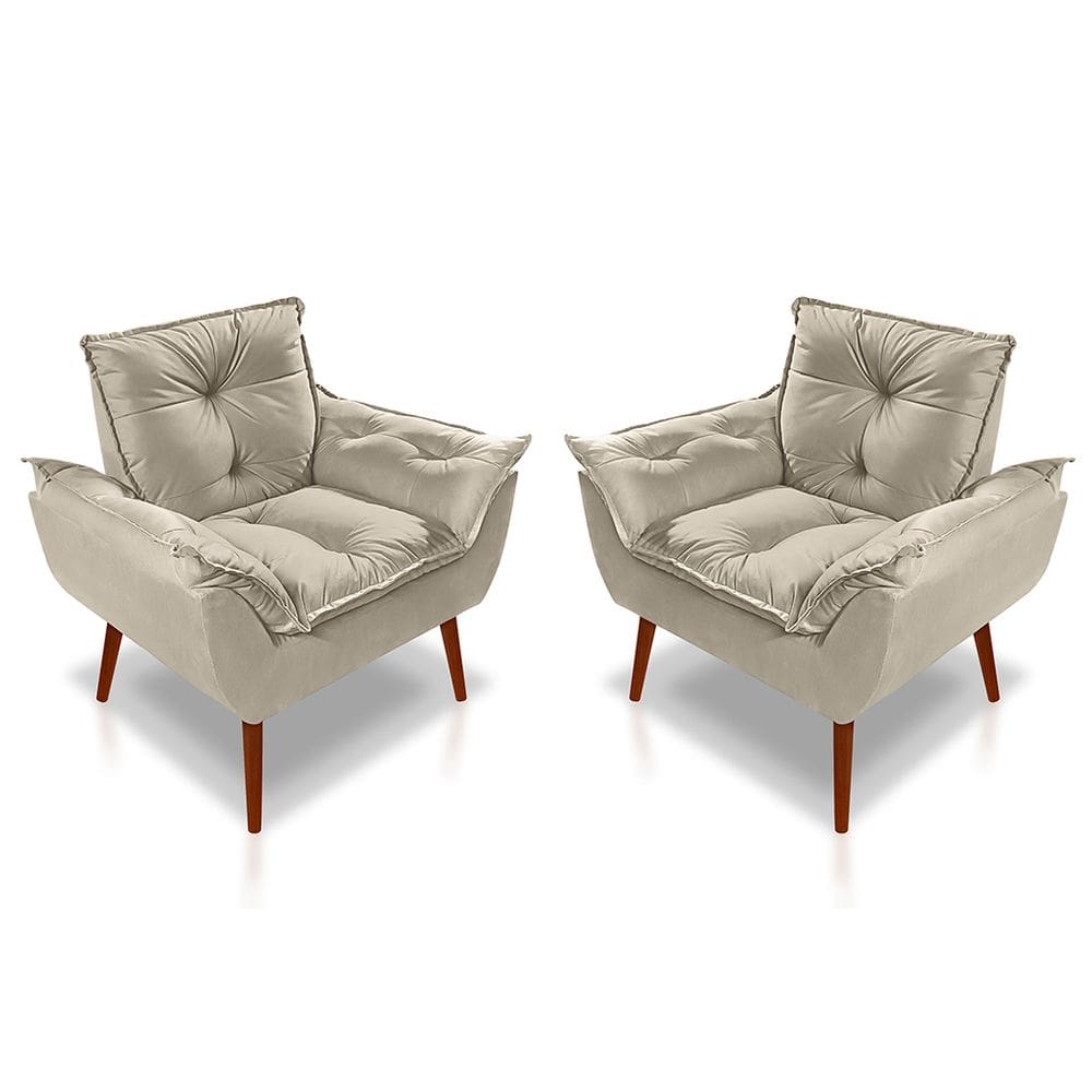 Kit 02 Poltrona Opala Decorativa Suede bege