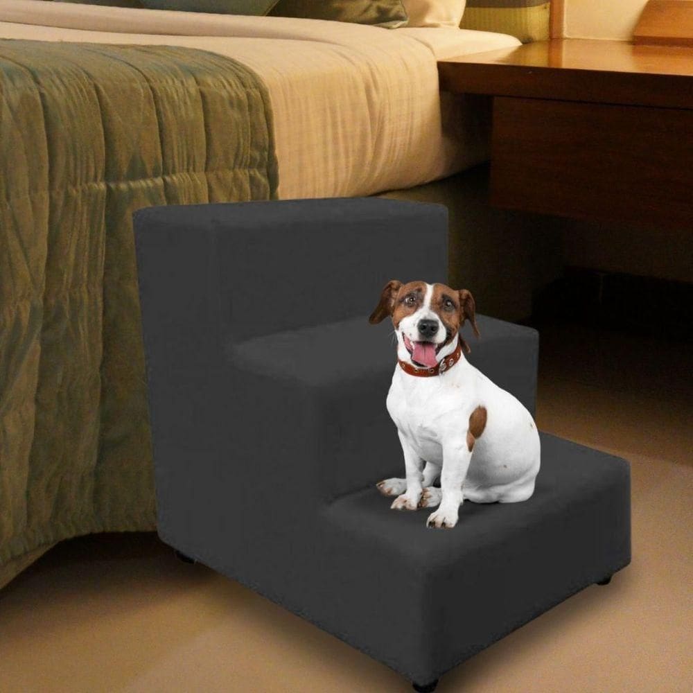 Escada Escadinha Pet Cachorro 3 Degraus Rampa Suede Dog Cinza