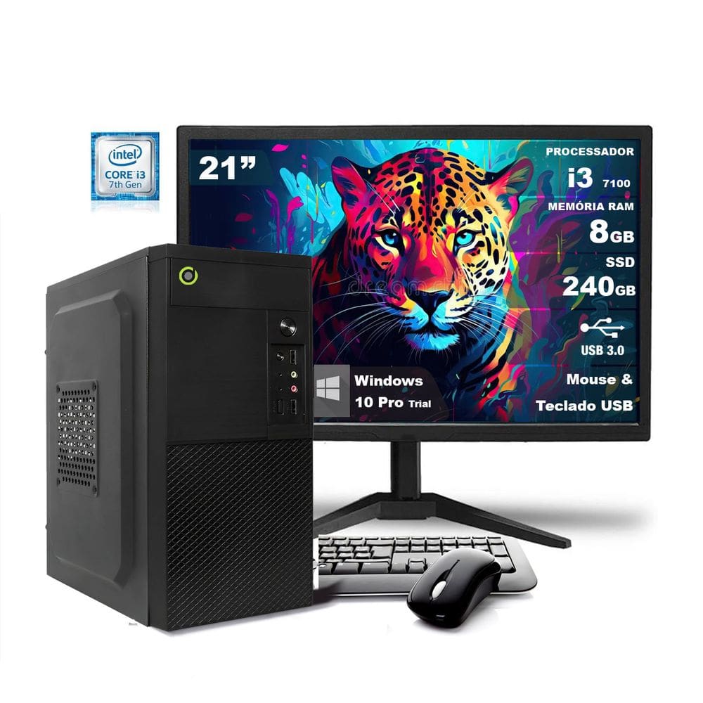 Computador Completo On Corp I3 8GB RAM 240GB SSD Win10 Monitor 21