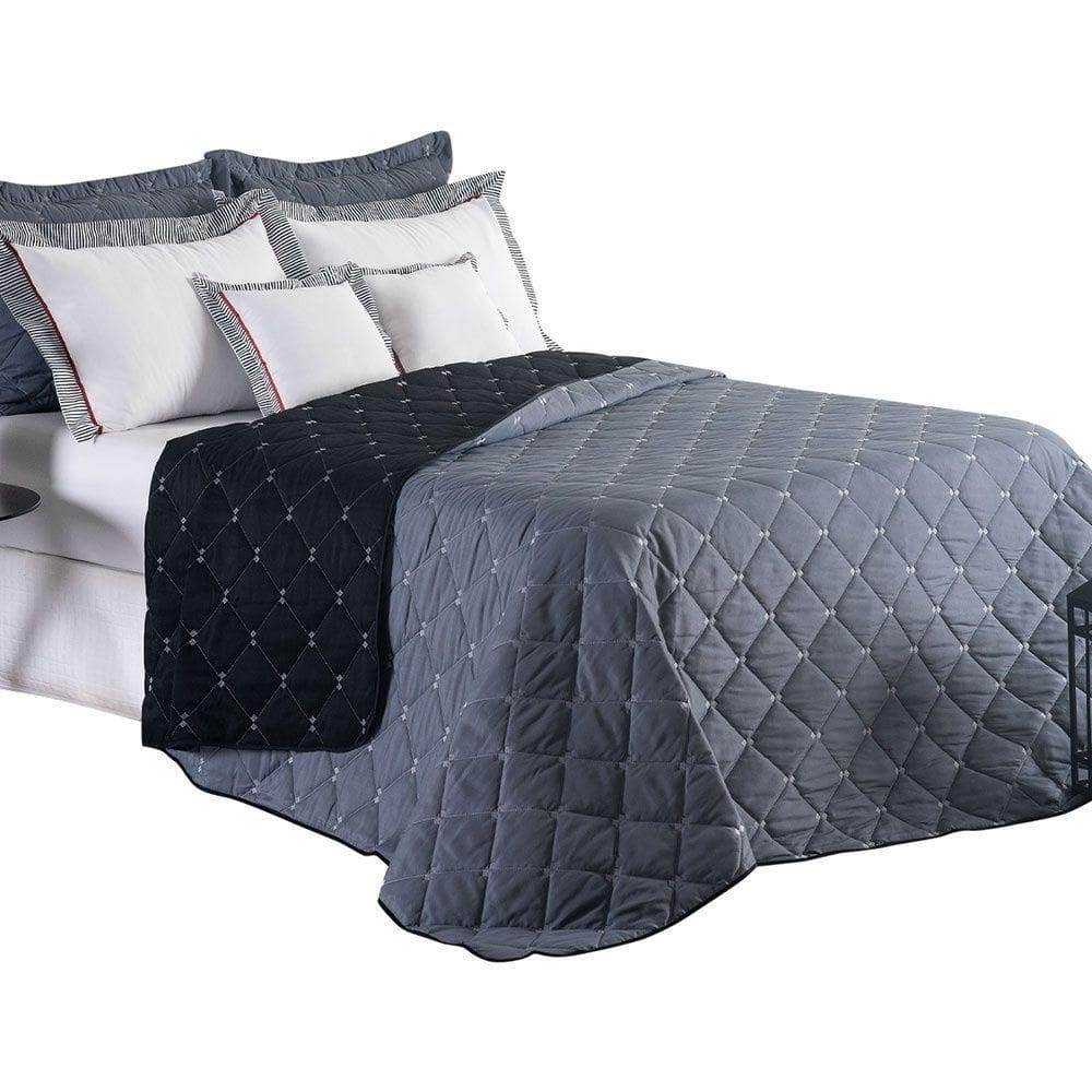 Kit Cobre Leito Dupla Face Casal Queen Bordado Renove 7 Peças Hipercal 400 Fios 100% Poliéster - cor definida Cinza