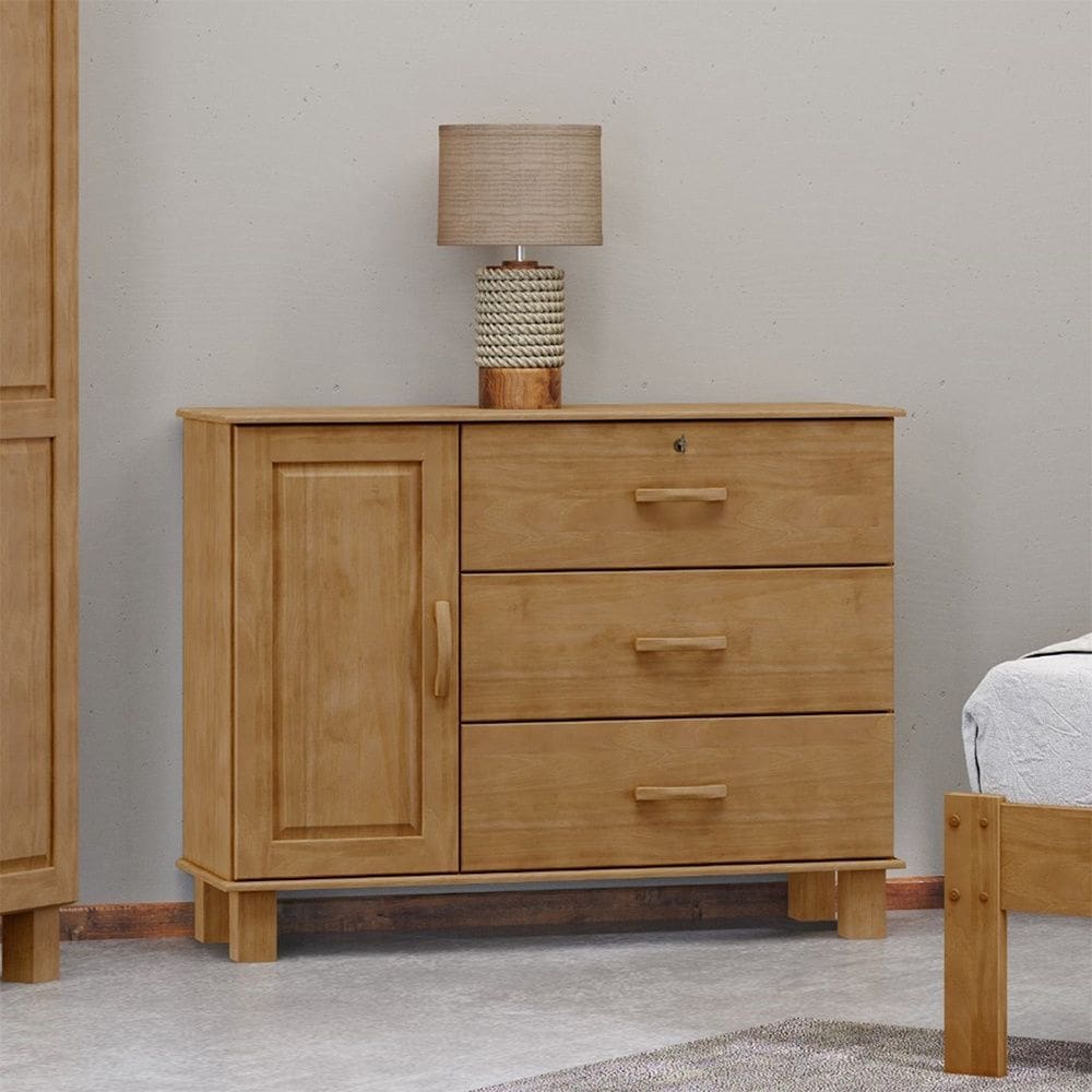Cômoda 3 Gavetas 1 Porta em Madeira Maciça Linha Bronze 1139FN Freijó Finestra