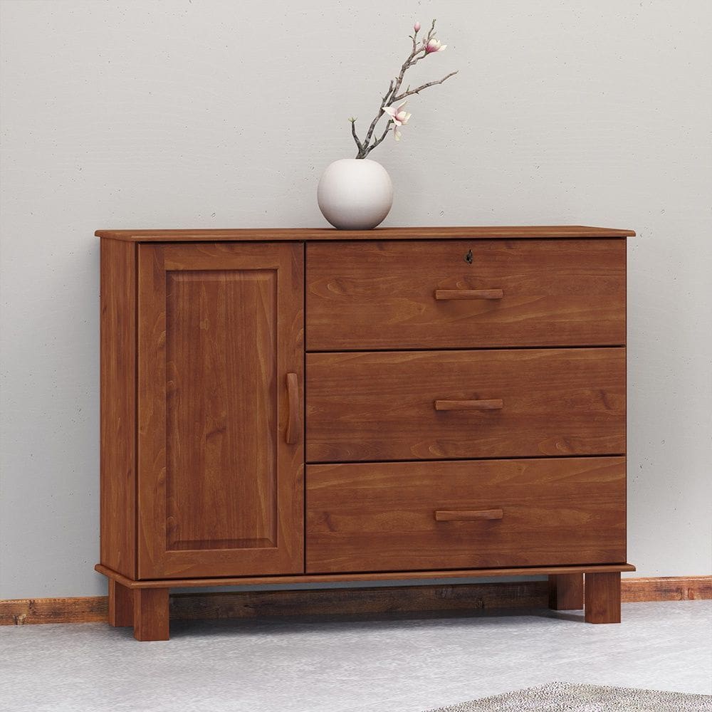 Cômoda 3 Gavetas 1 Porta em Madeira Maciça Linha Bronze 1139TN Imbuia Finestra