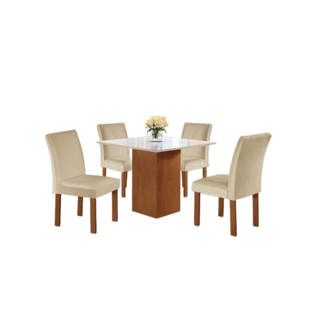 Conjunto Mesa de Jantar Dakota 90x90 Tampo de Vidro com 4 Cadeiras Napoles - Cel Móveis - TEC 169