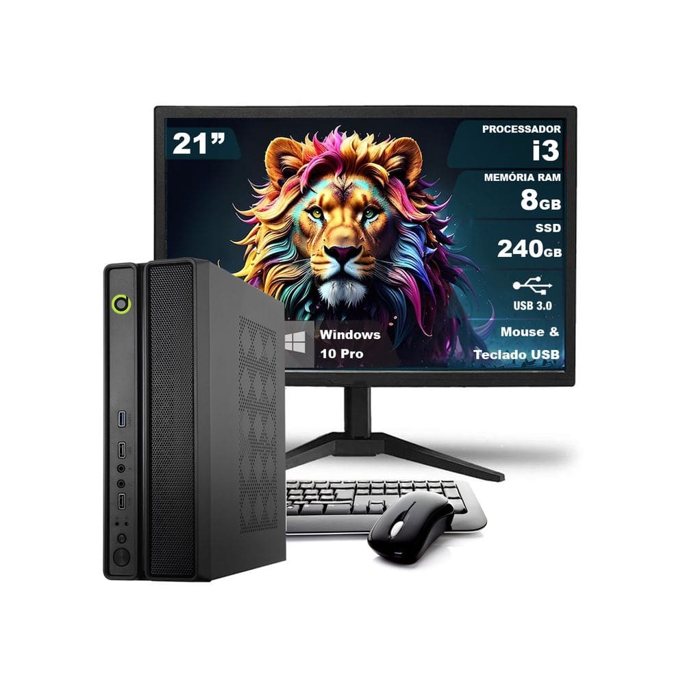 Computador Completo On SLIM I3 8GB 240GB SSD Win10 Monitor 21