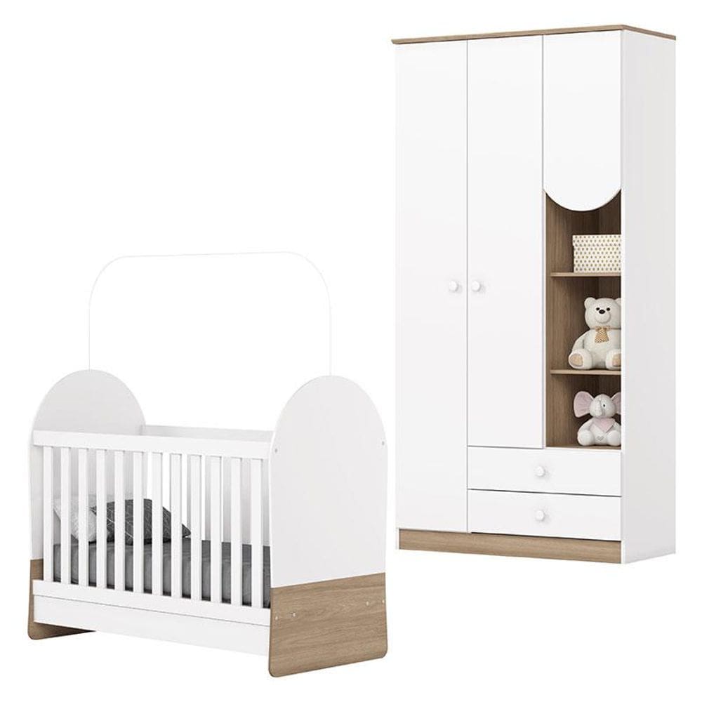 Berço Mini Cama e Guarda Roupa Magia Branco Jequitibá HP - Henn