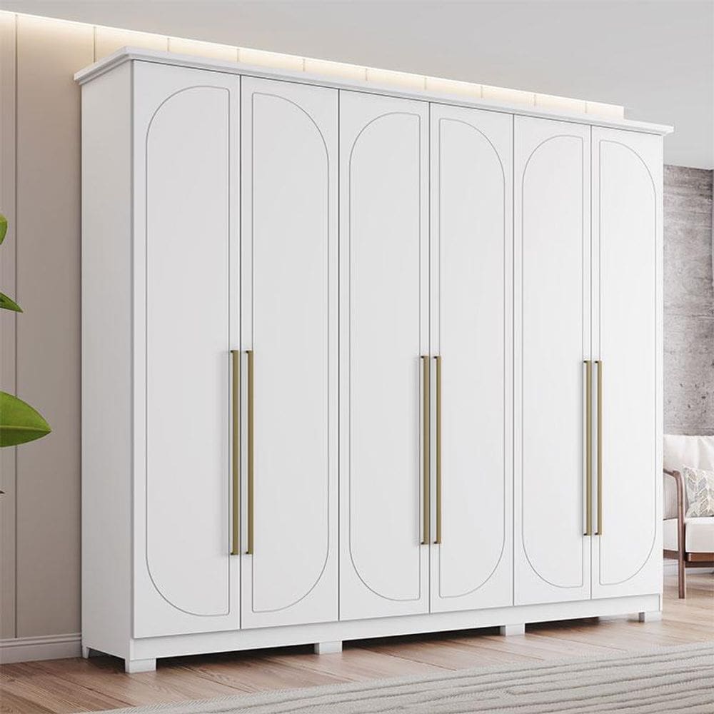 Guarda Roupa Casal Americano Prime Ambiente 6 Portas 6 Gavetas com Pés Branco HP - Henn