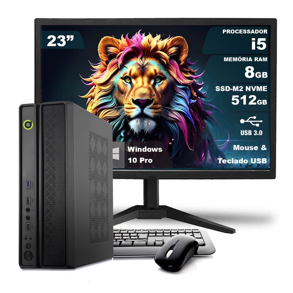 Computador Completo On SLIM I5 8GB 512GB NVMe Win10 Monitor 23