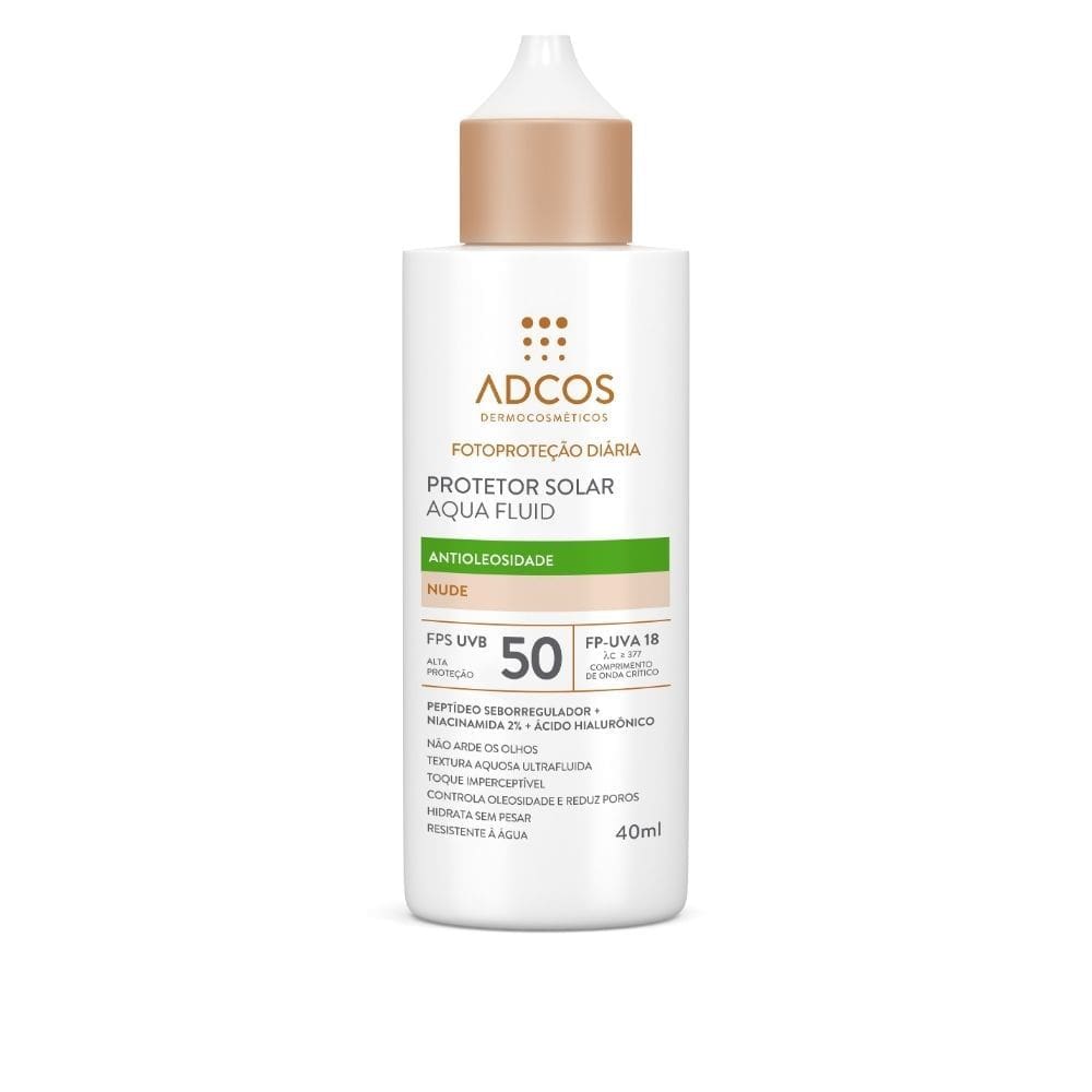 Protetor Solar Adcos Fotoproteção Diária Aqua Fluid Antioleosidade cor Nude FPS 50 com 40ml