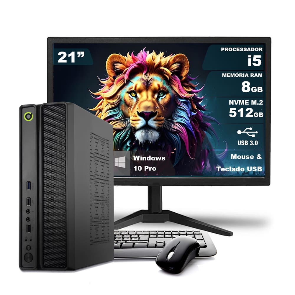 Computador On SLIM Completo i5 8GB 512GB NVMe Win10 Monitor 21