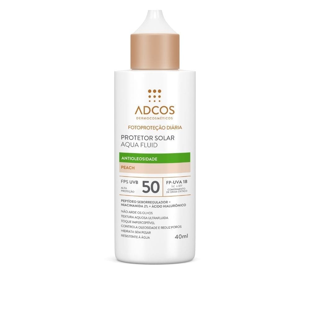 Protetor Solar Adcos Fotoproteção Diária Aqua Fluid Antioleosidade cor Peach FPS 50 com 40ml