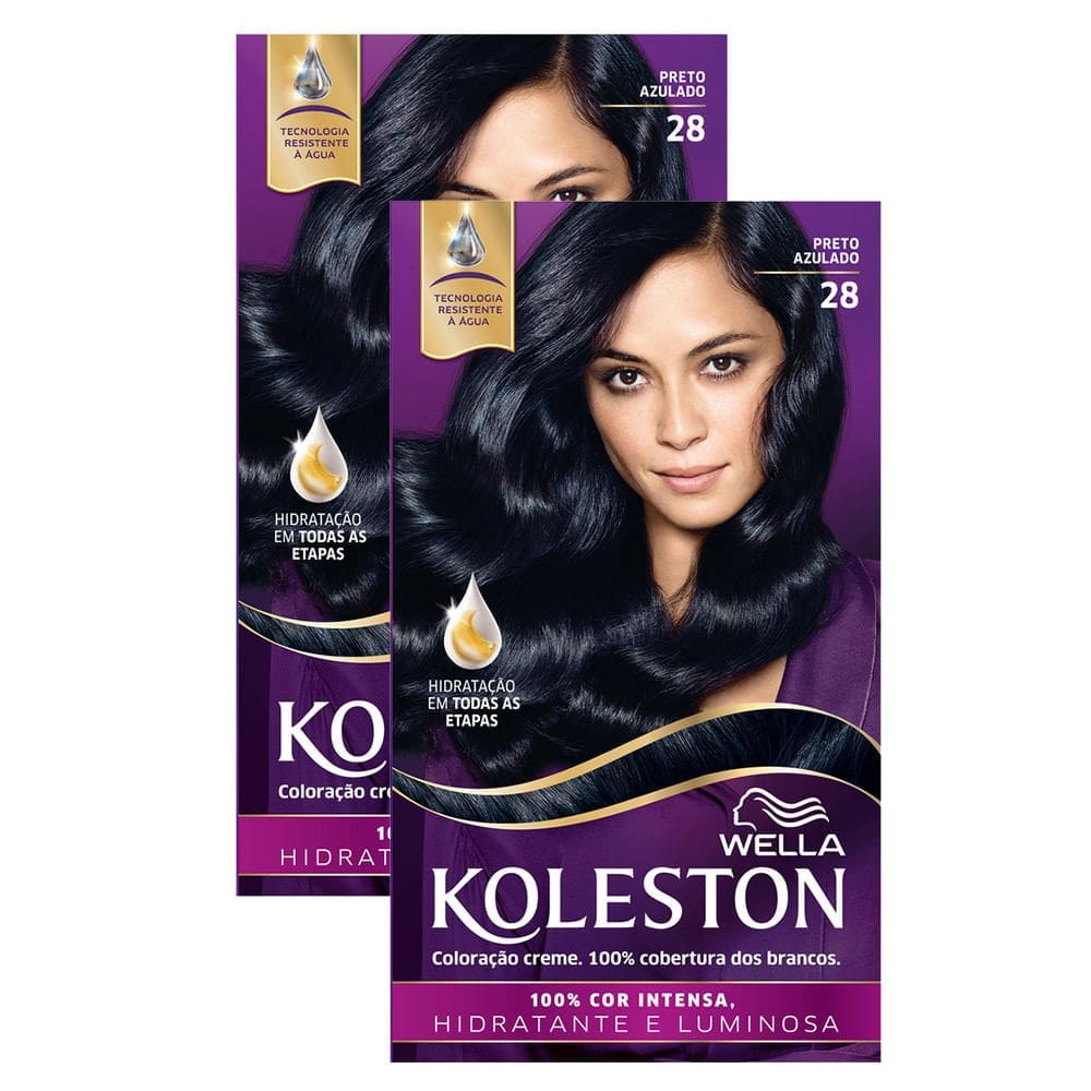 Kit 2X Tintura Creme Koleston Wella Preto Azulado 28
