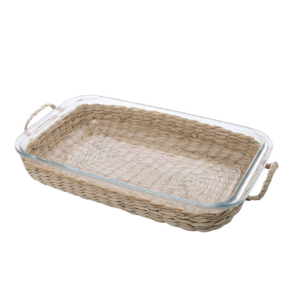 Travessa e Assadeira Refratária 34,5x20x6cm Suporte de Fibra Natural Wolff