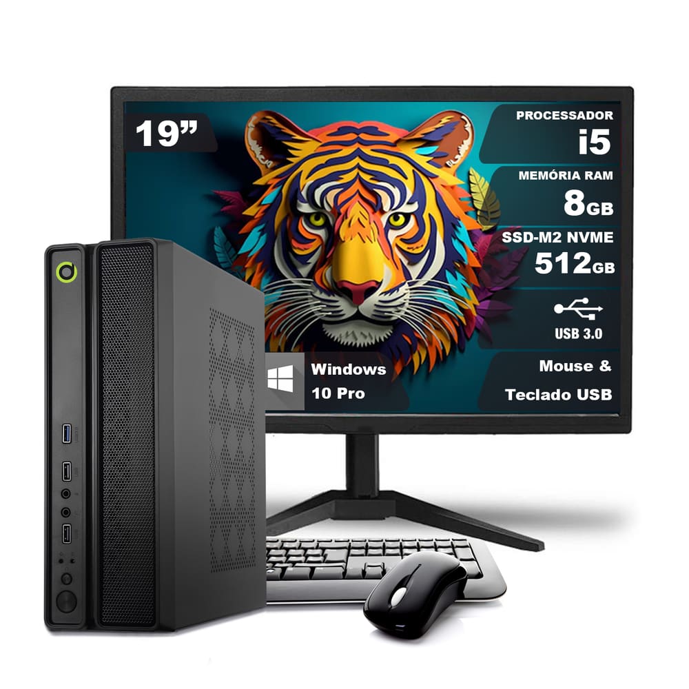 Computador On SLIM Completo i5 8GB 512GB NVMe Windows 10 Monitor 19