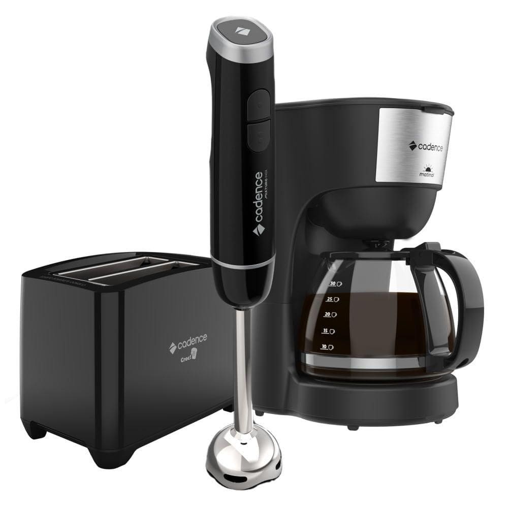 Kit Trio Black Cadence Cafeteira Mixer Inox Torradeira 220V