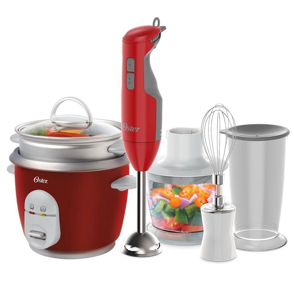 Kit Mixer Delight Vermelho E Panela Facile Oster 220V