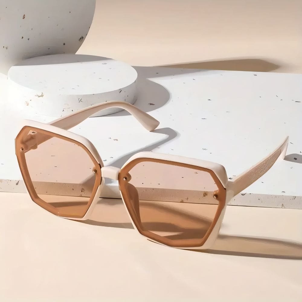 Oculos de Sol Feminino Quadrado Grande Clássico Bege com Proteção UV