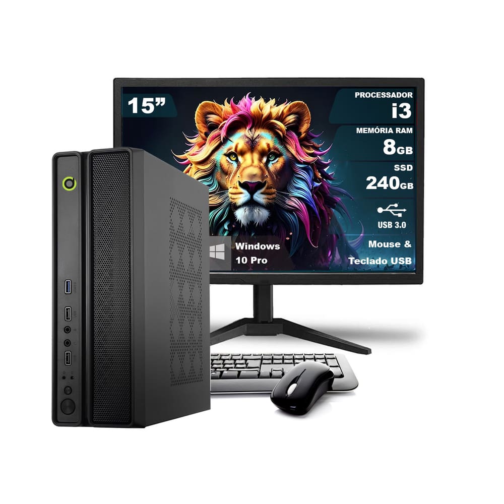 Computador Completo On SLIM I3 8GB 240GB SSD Win10 Monitor 15