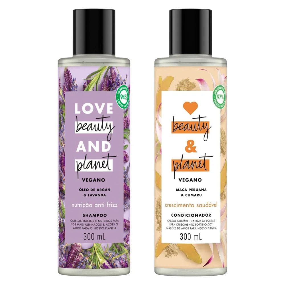 Kit Shampoo Love Beauty And Planet Smooth And Serene e Condicionador Love Beauty And Planet Vegano Crescimento Saudável 300ml cada
