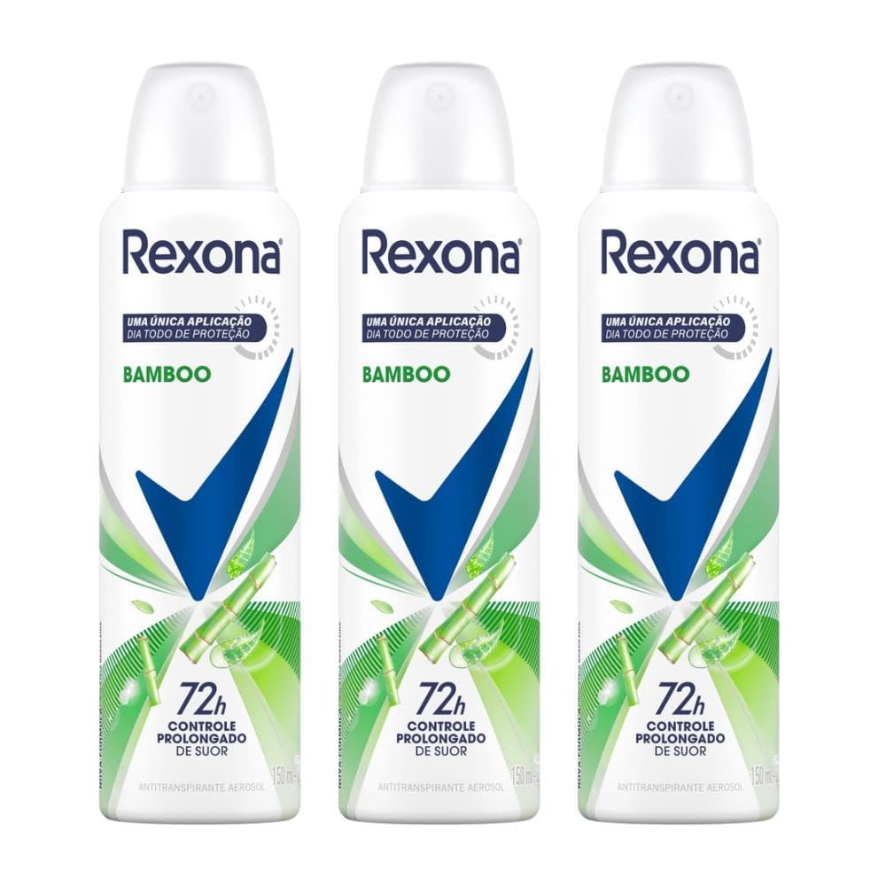 Kit 3 Desodorante Antitranspirante Aerosol Feminino Rexona Bamboo 72 horas 150ml
