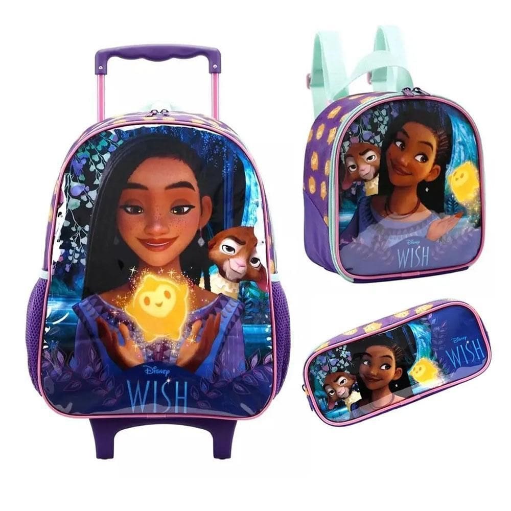 Kit Mochila Rodinha 16 Lancheira Estojo Disney Wish Xeryus