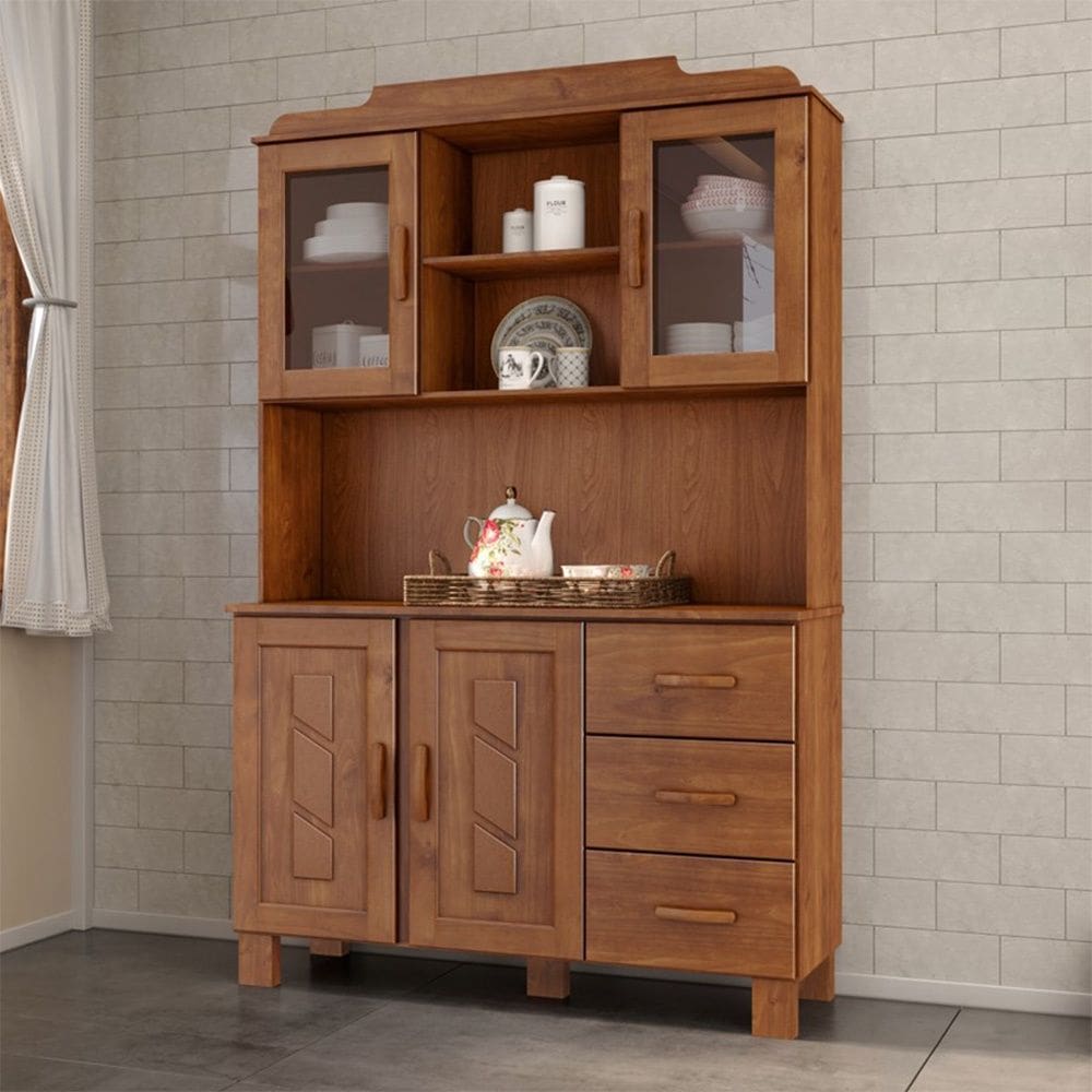 Cristaleira 4 Portas 3 Gavetas Linha Cobre 1279C Castanho Finestra