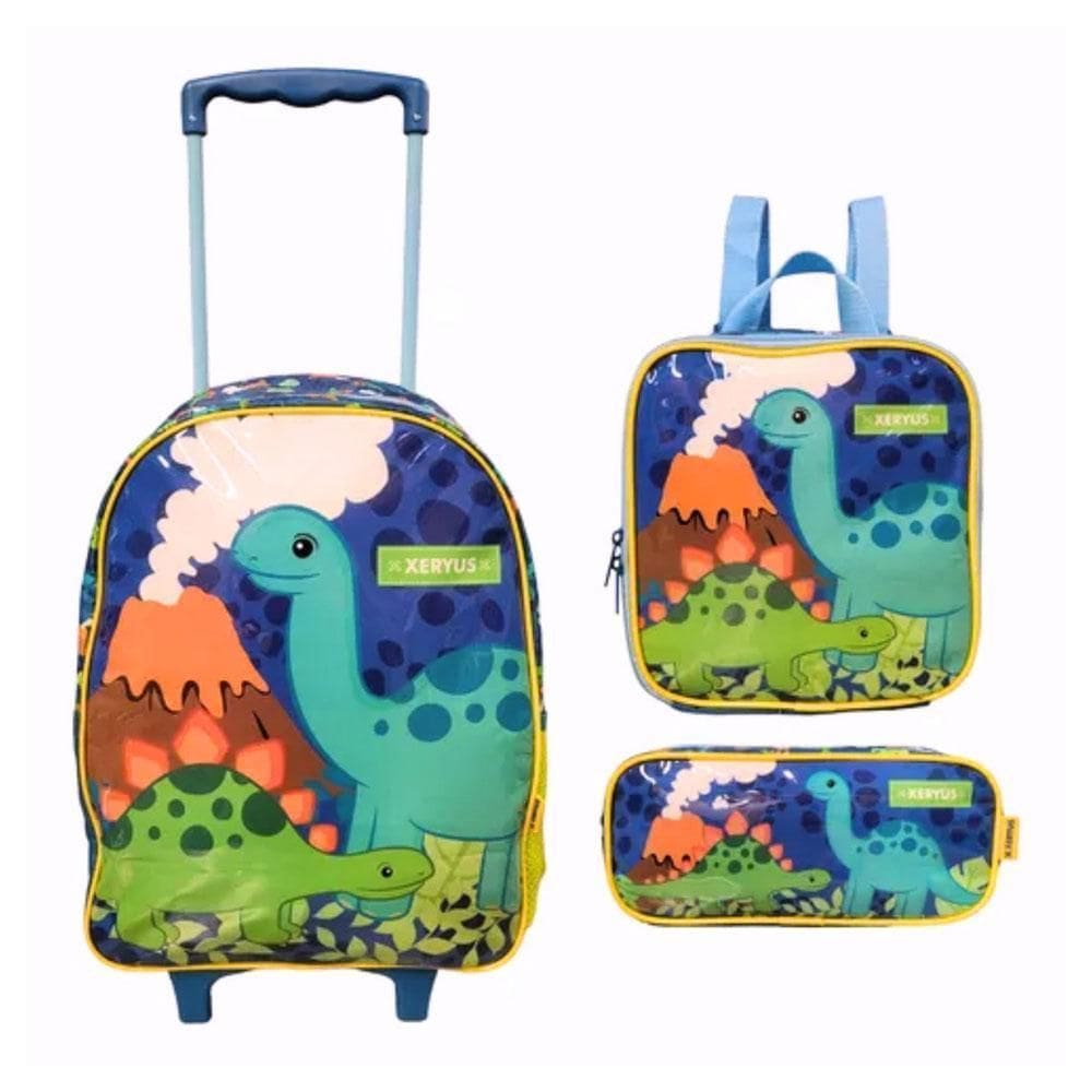 Kit Mochila Rodinhas 16 Lancheira Estojo Dino Kids Xeryus