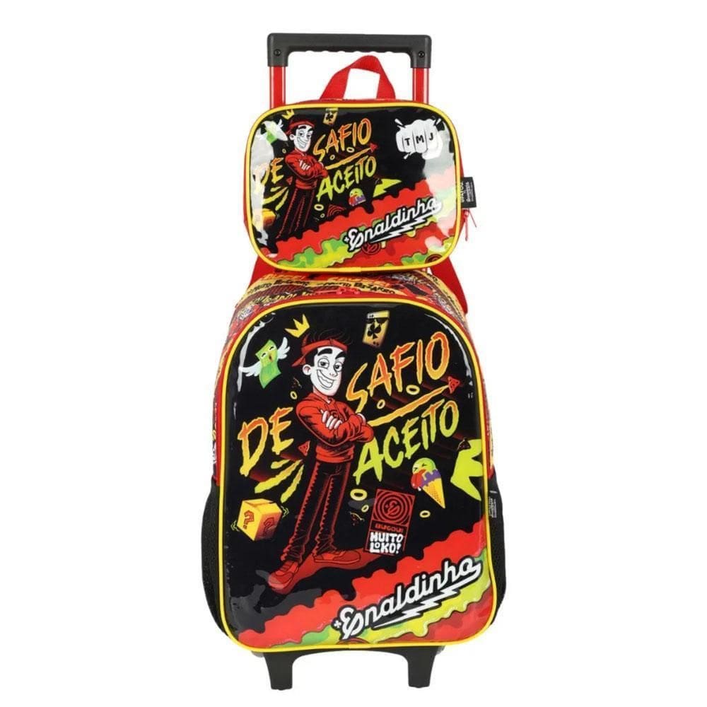 Kit Mochila Carrinho Lancheira Enaldinho Vermelho Luxcel