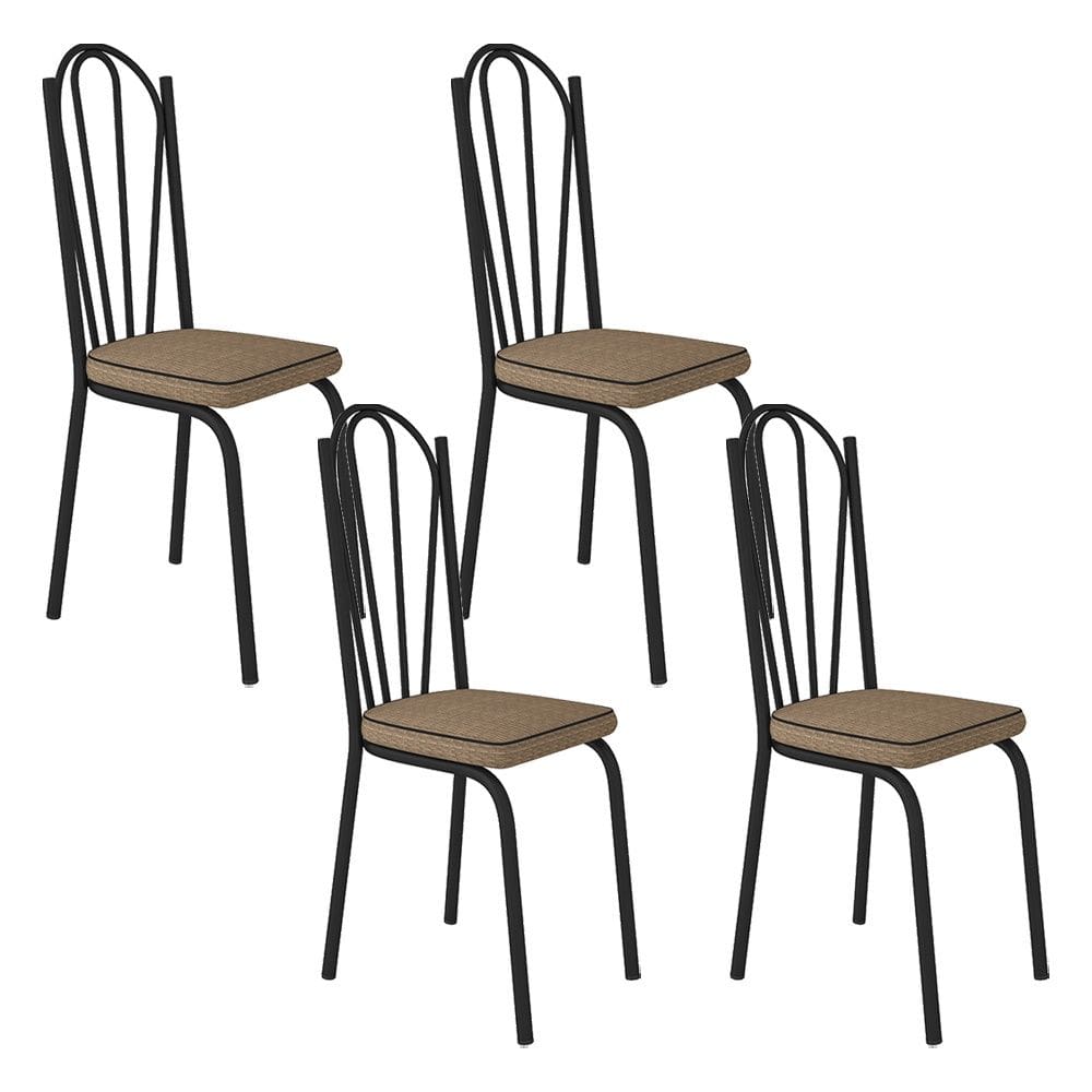 Kit Com 04 Cadeiras 121 Preta Corino Rattan Artefamol