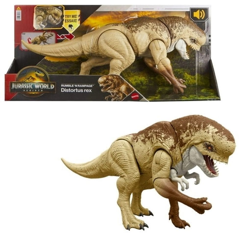 Jurassic World Rebirth Vilão Distortus Rex Articulado 50 Cm C/ Som e Movimento - Mattel