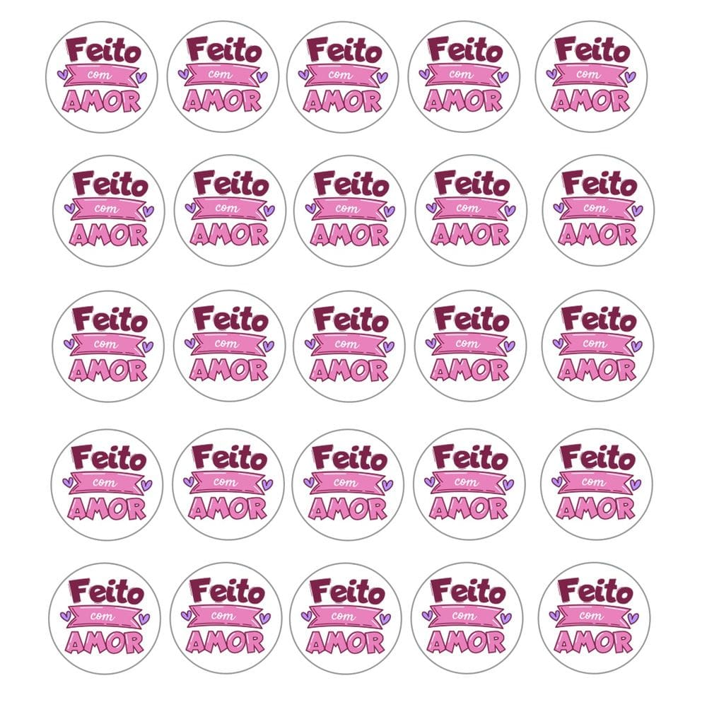 54 Adesivos Vinil Para Embalaguens Frase Feito c/ Amor 3 cm