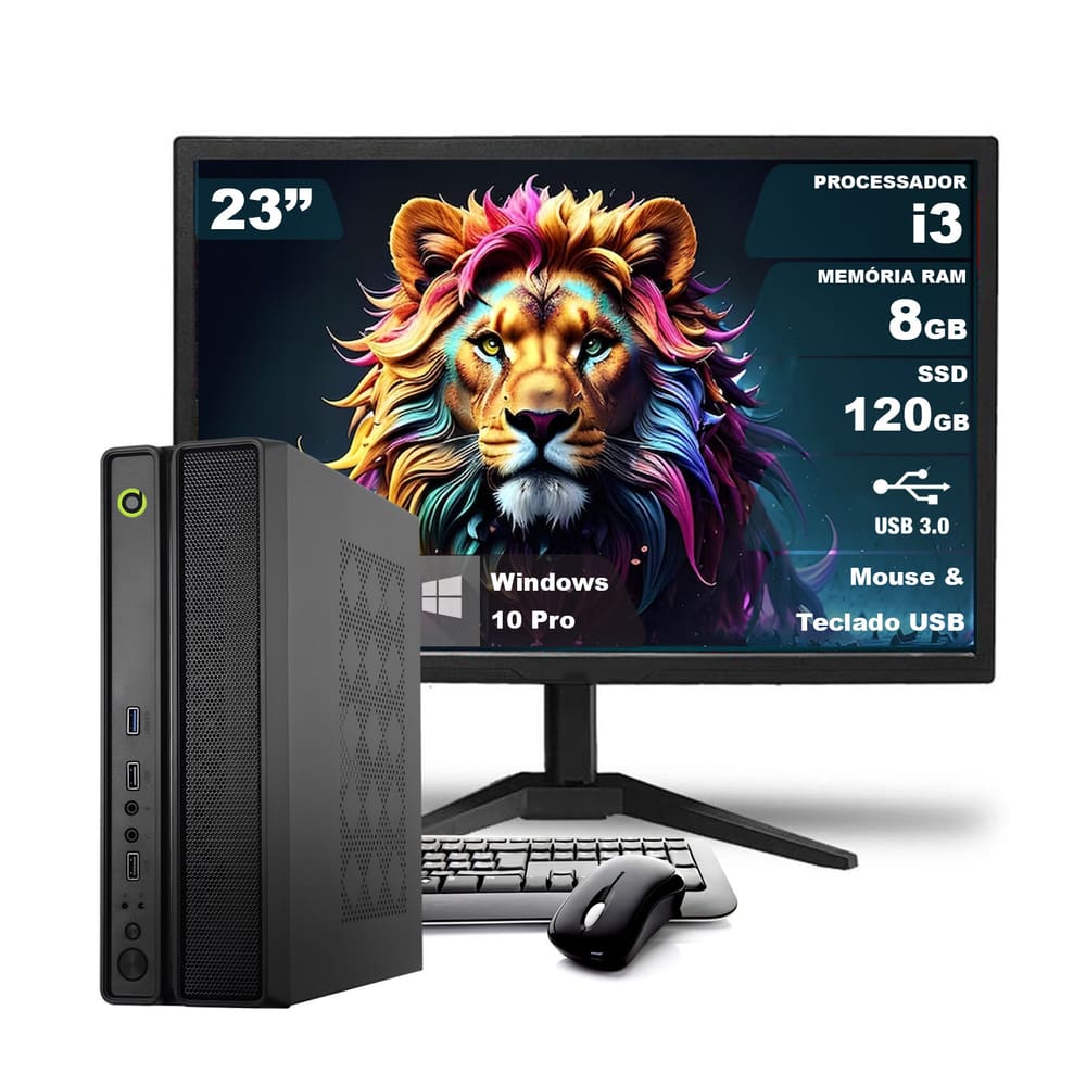 Computador Completo On SLIM I3 8GB 120GB SSD Win10 com Monitor 23