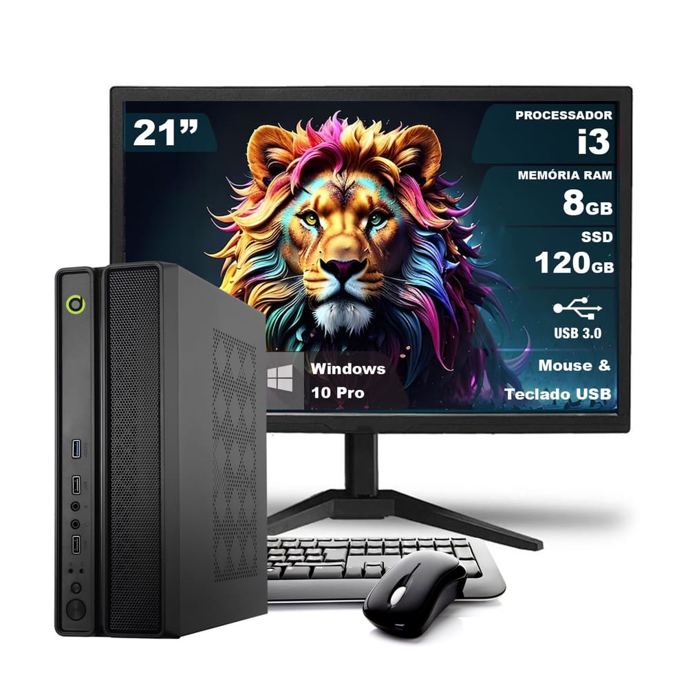Computador Completo On SLIM I3 8GB 120GB SSD Win10 Monitor 21