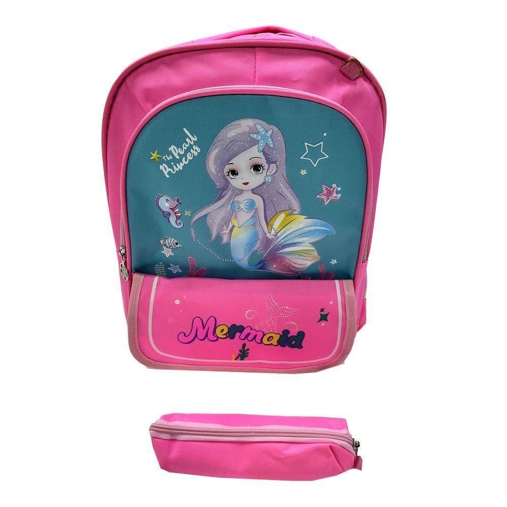 Mochila Infantil c/Estojo Dino/Sereia - Rosa - Quanhe